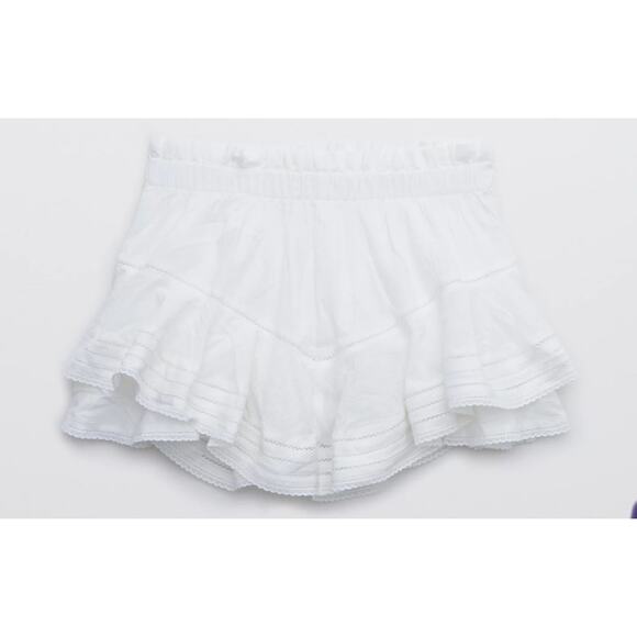 Aerie White Denim Size Medium elastic waist flounce mini skirt NWT - Picture 5 of 5